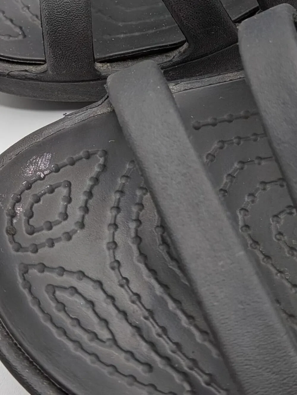 Crocs Size 7 $60 Black Huarache Strappy Comfort Slide Sandals Casual Lightweight